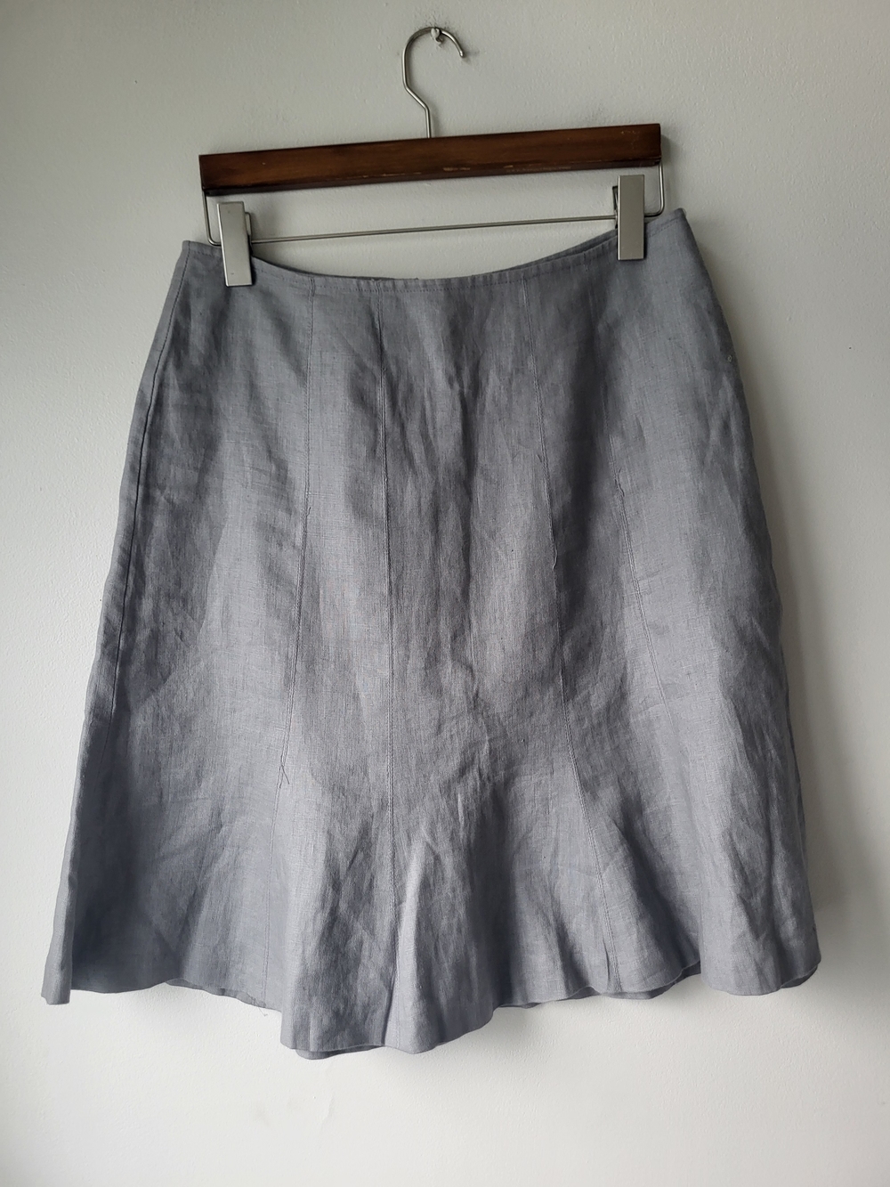 Women's Lightweight Gray Linen A-Line Countryside Chic Feminine Effortless Skirt